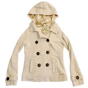 Billabong Hooded Pea Coat, Cream, size Large